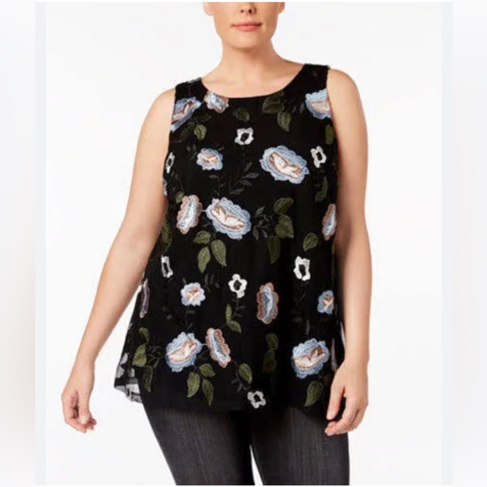Charter Club semi sheer Black Floral Embroidered‎ Mesh Tank Blouse Top - Picture 10 of 10